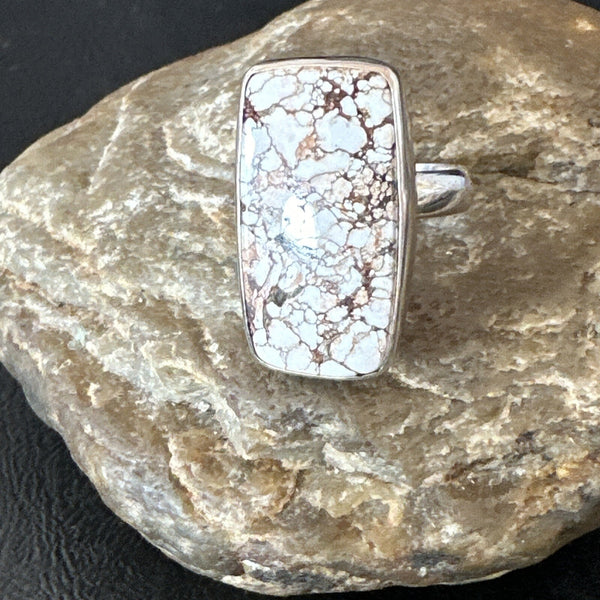 Men's Women's Wild Horse Turquoise Navajo Ring Sz 8 | Sterling Silver | Authentic Native American Handmade | 17347
