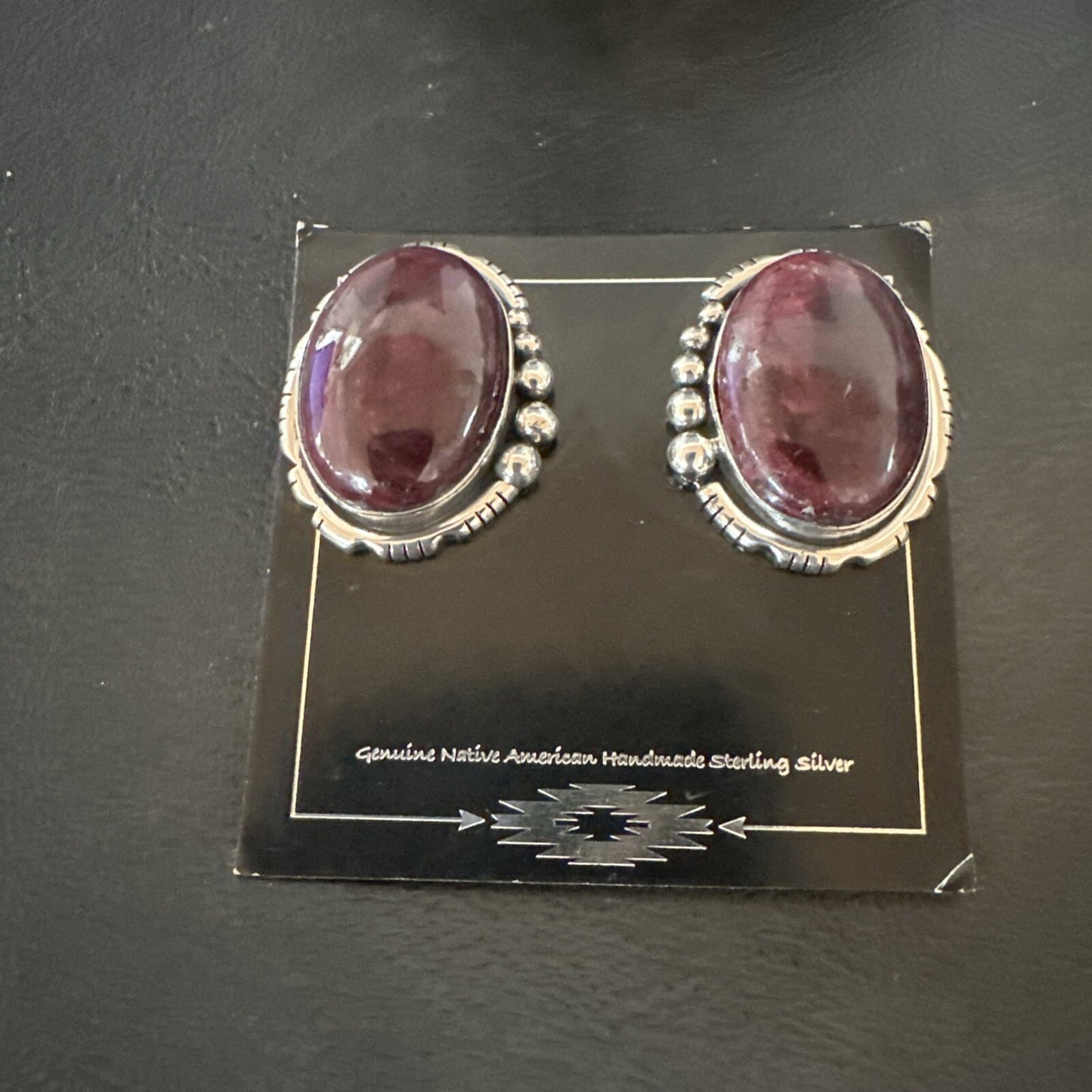 Purple Spiny Oyster Navajo Sterling Silver Stud Post Earrings 1" 18739