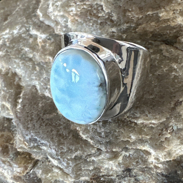 Women's Blue Larimar Navajo Ring Size 8 | Sterling Silver | Authentic Native American Handmade | 17670