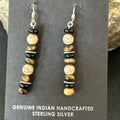 Navajo Tigers Eye Picture Jasper Onyx Dangle Earrings | Sterling Silver | Authentic Native American Handmade | 18721