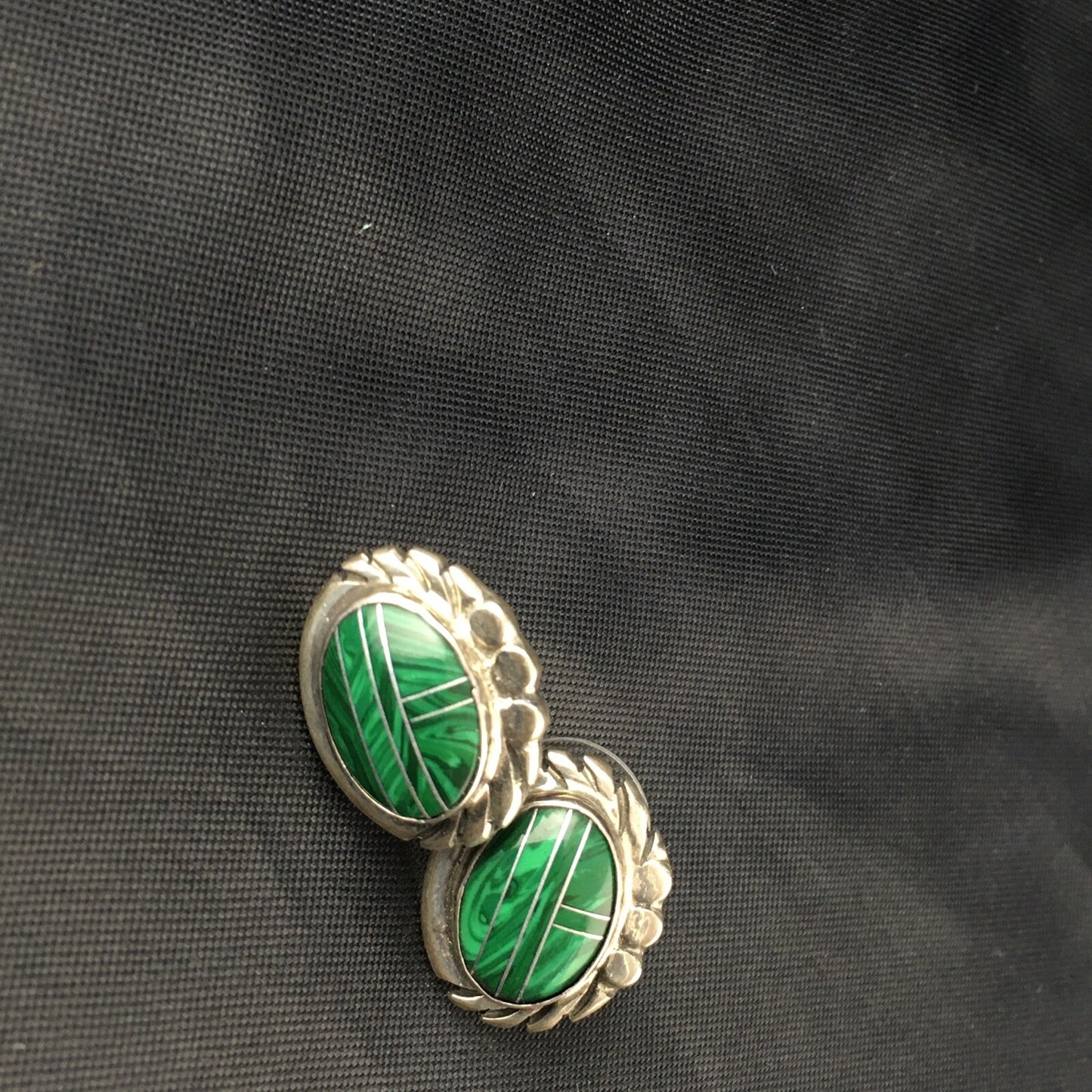 Green Malachite Southwetsern Navajo Sterling Silver Inlay Earrings 01987