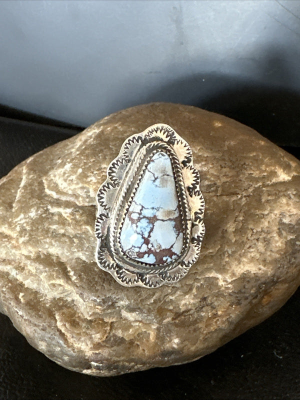 Blue Golden Hills Turquoise Navajo Ring Size 11 | Sterling Silver | Authentic Native American Handmade | 19822