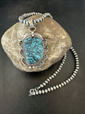 Women's Blue Spiderweb Turquoise Pendant Navajo Necklace | Sterling Silver | Authentic Native American Handmade | 19298