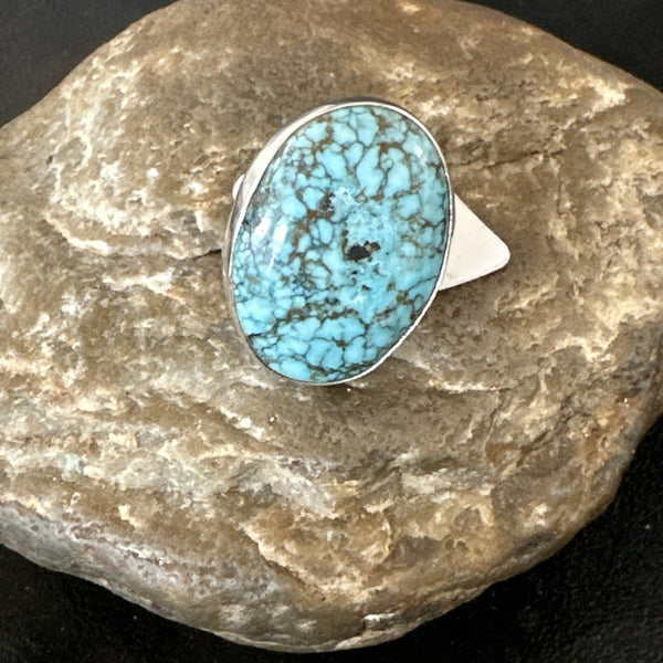 Blue Turquoise#8 Southwestern Ring Size 7 | Sterling Silver | Authentic Native American Handmade | 19739
