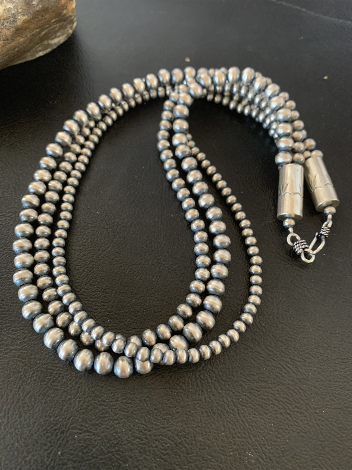 Native American 4, 5, 5 mm Sterling Silver Navajo Pearls 3 Strand 18” Necklace