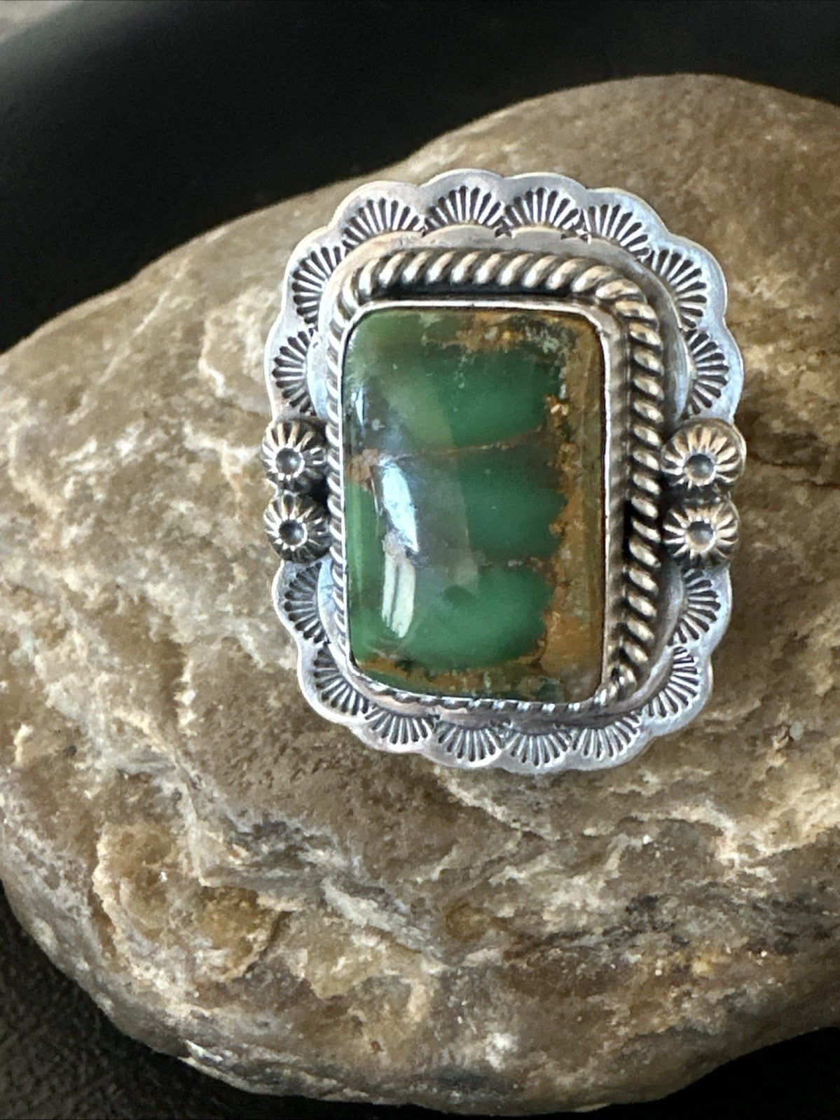 Navajo Sterling Silver Green Royston Turquoise Ring Size 8.5 19618