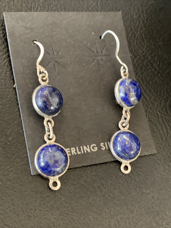 Blue Lapis Multi-Stone Dangle Drop Earrings 1" | Sterling Silver | Authentic Native American Handmade | 12710