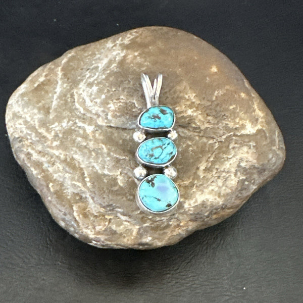 Blue Turquoise 3 Stone Navajo Cluster Pendant Only | Sterling Silver | Authentic Native American Handmade | 18348