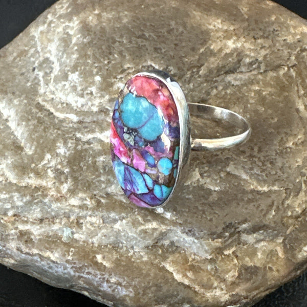 Blue Turquoise Spiny Oyster Southwestern Ring Size 11 | Sterling Silver | Authentic Native American Handmade | 18450