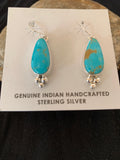 Women's Blue Turquoise Navajo Earrings 1" | Sterling Silver | Authentic Native American Handmade | 12981