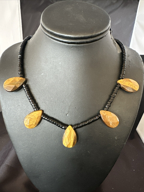 Coffee Brown Tigers Eye Black Onyx Pendant Necklace 20" | Sterling Silver | Authentic Native American Handmade | 18356