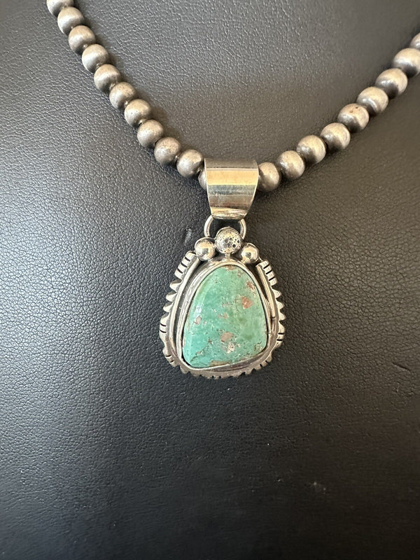 Men's Women Navajo Green Royston Turquoise Necklace Pendant | Sterling Silver | Authentic Native American Handmade | 18313
