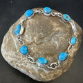 Blue Kingman Turquoise Navajo Link Bracelet 8" | Sterling Silver | Authentic Native American Handmade | 18301