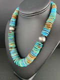 Men's Blue Green Turquoise Navajo Necklace | Sterling Silver | Authentic Native American Handmade | 00231