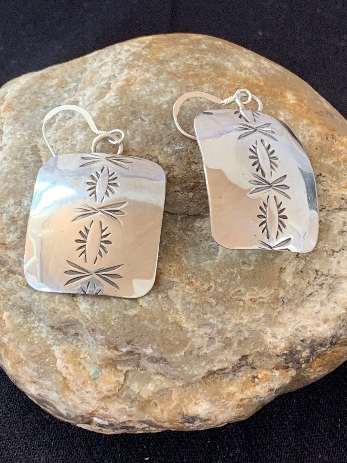 Native American Indian Navajo Sterling Silver Stamped Earrings Set 4835