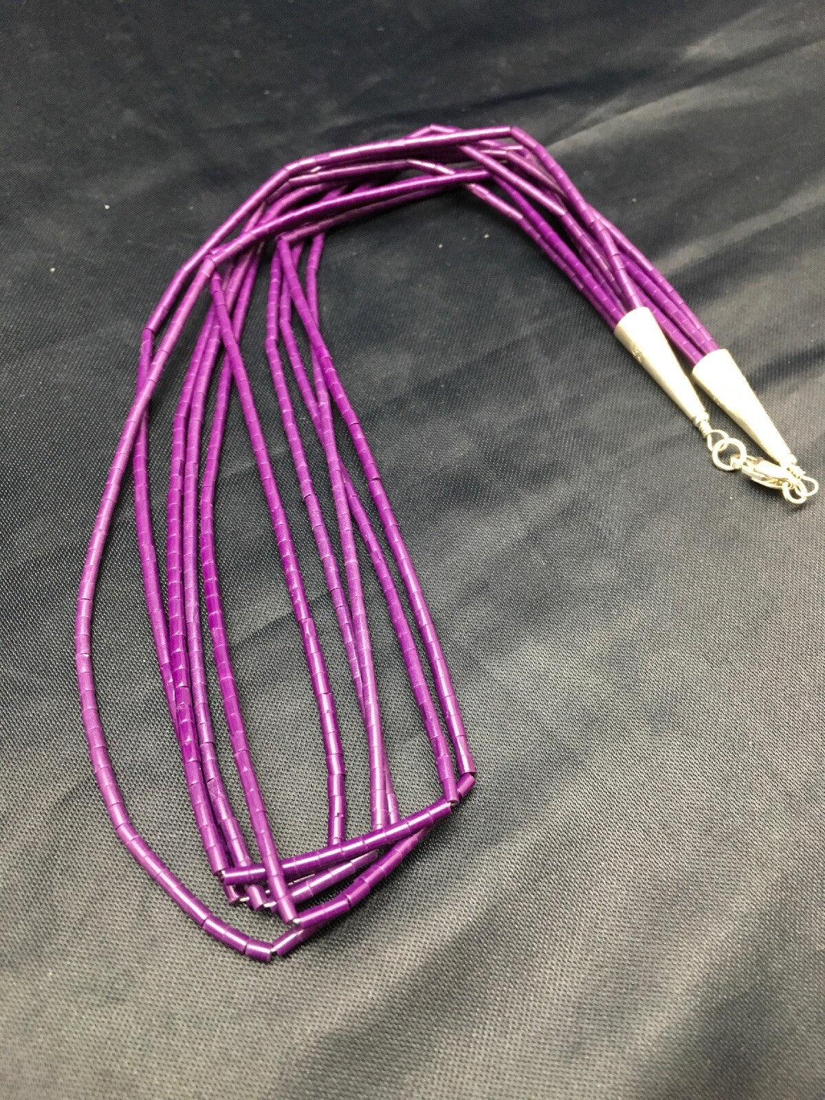 Purple Tube Heishi Stabilized 5 Strand Navajo Sterling Silver Necklace 02505