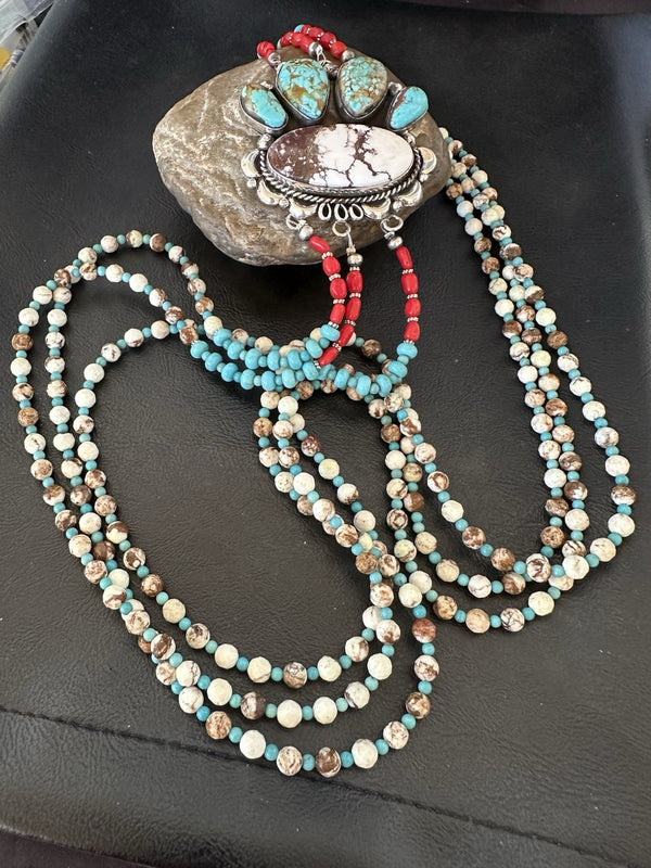 XL Statement Wild Horse Turquoise#8 Navajo 3S Necklace 34" | Sterling Silver | Authentic Native American Handmade | 19674