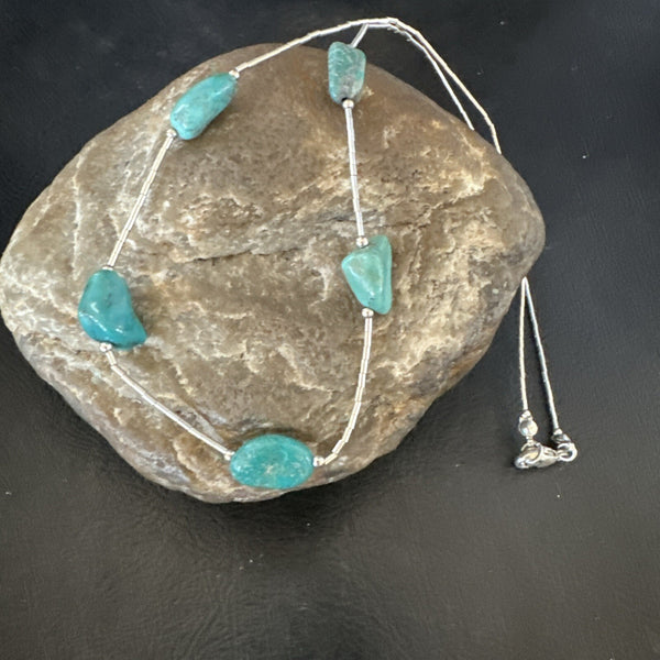 Turquoise Liquid Heishi Nugget 17"Necklace | Sterling Silver | Authentic Native American Handmade | 2930