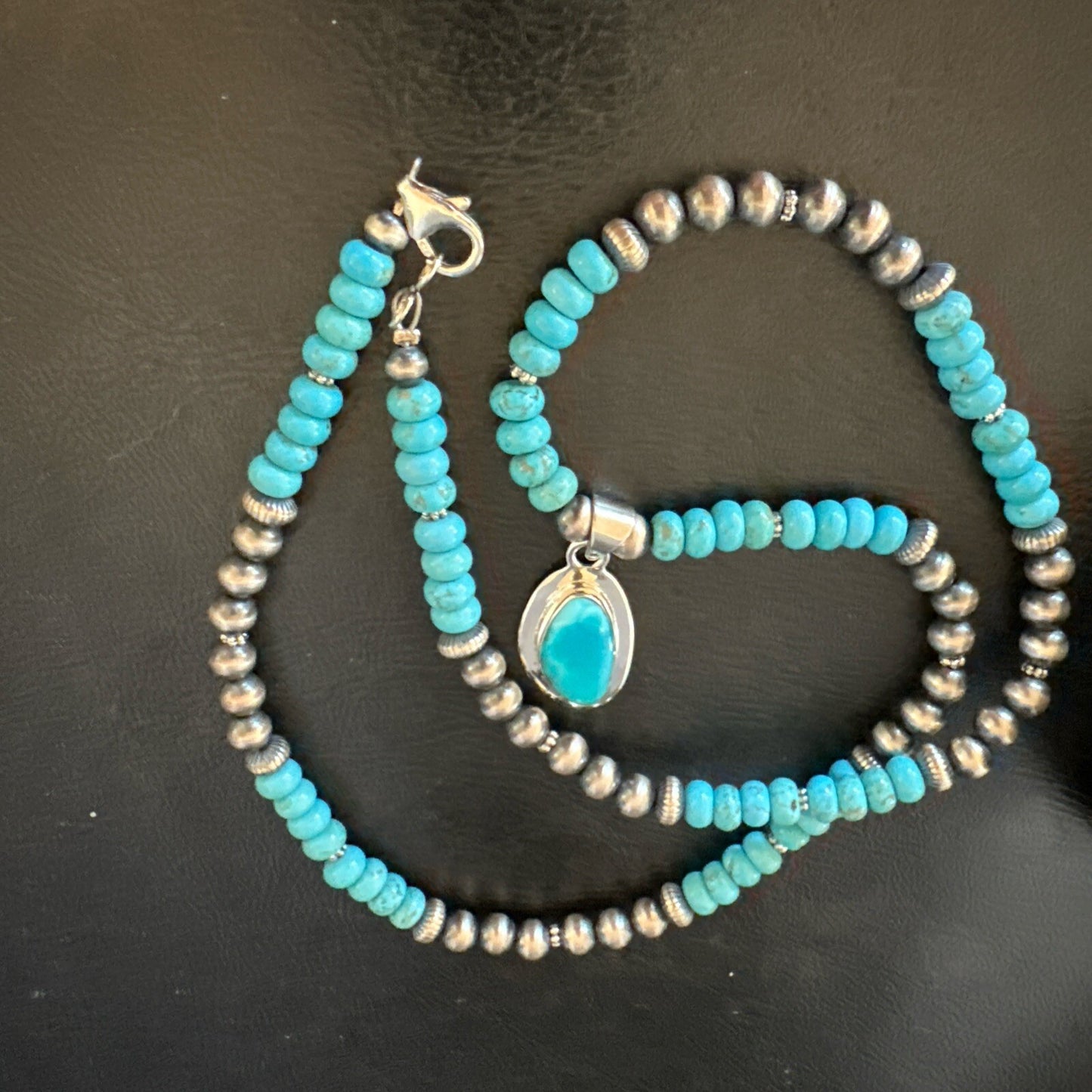 WoMens Blue Kingman Turquoise Pendant Navajo Sterling Silver Necklace 21" 18416