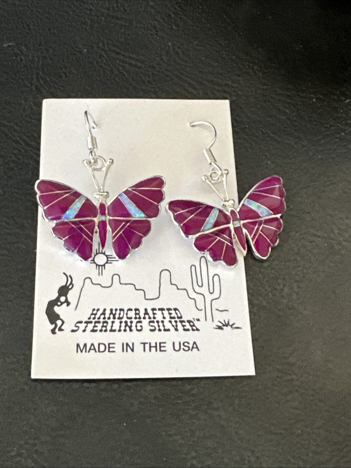 Butterfly Purple Stone Sugilite Opal Inlay Sterling Silver Dangle Earrings 18556