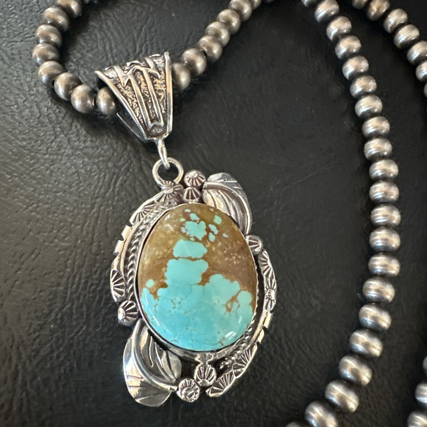 Mens Blue Turquoise#8 Pendant Navajo Sterling Silver Necklace 18085