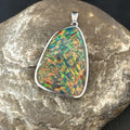 Men's Women's Multicolor Gilson Opal Navajo Inlay Pendant | Sterling Silver | Authentic Native American Handmade | 18611