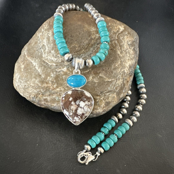 Wild Horse Blue Kingman Turquoise Necklace Pendant | Sterling Silver | Authentic Native American Handmade | 17899