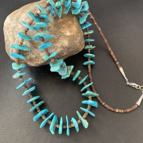 Navajo Kingman Turquoise Shell Necklace 26" | Sterling Silver | Authentic Native American Handmade | 11817