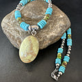 Green Gaspeite Pendant Blue Turquoise Navajo Necklace 20" | Sterling Silver | Authentic Native American Handmade | 19670