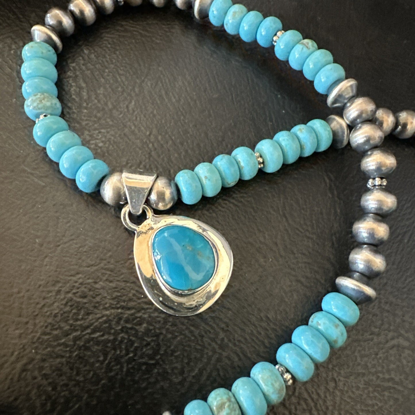 WoMens Blue Kingman Turquoise Pendant Navajo Sterling Silver Necklace 21" 18426