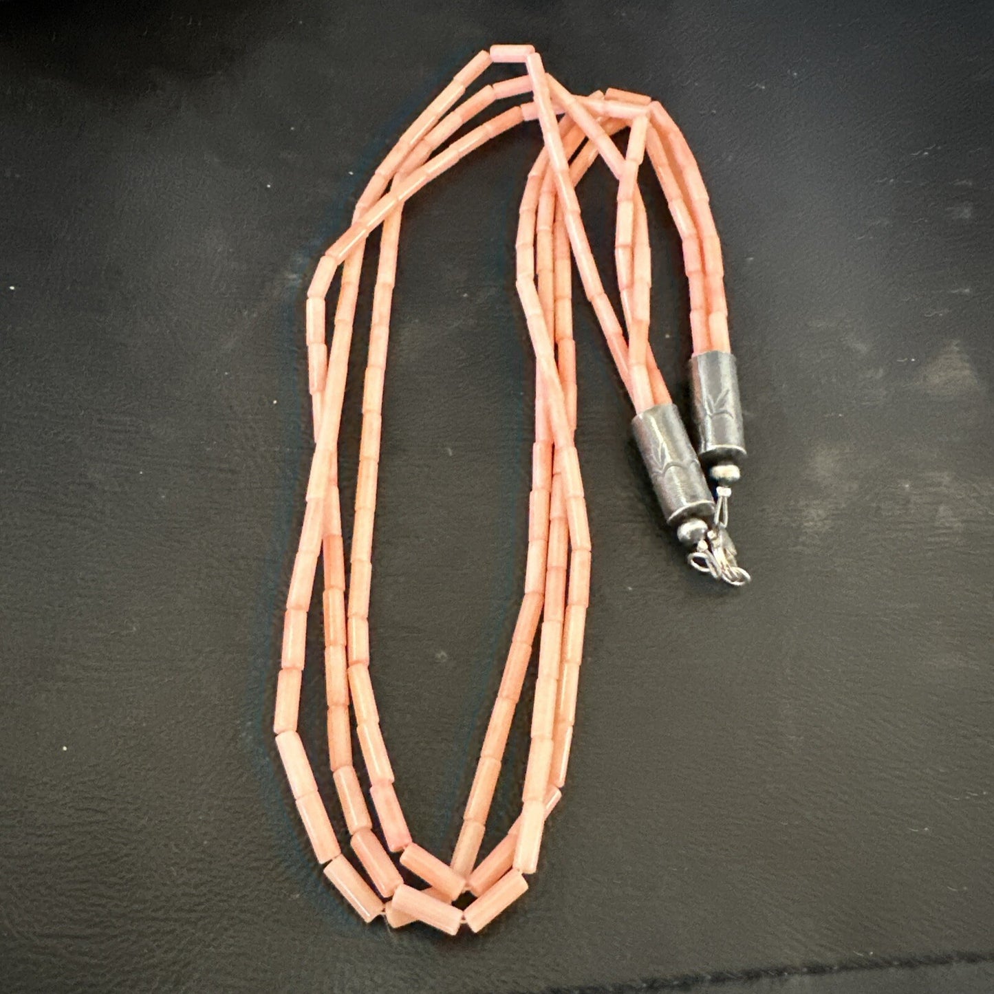Native American Pink Coral Sterling Silver 3 Strand Necklace 21" 17817