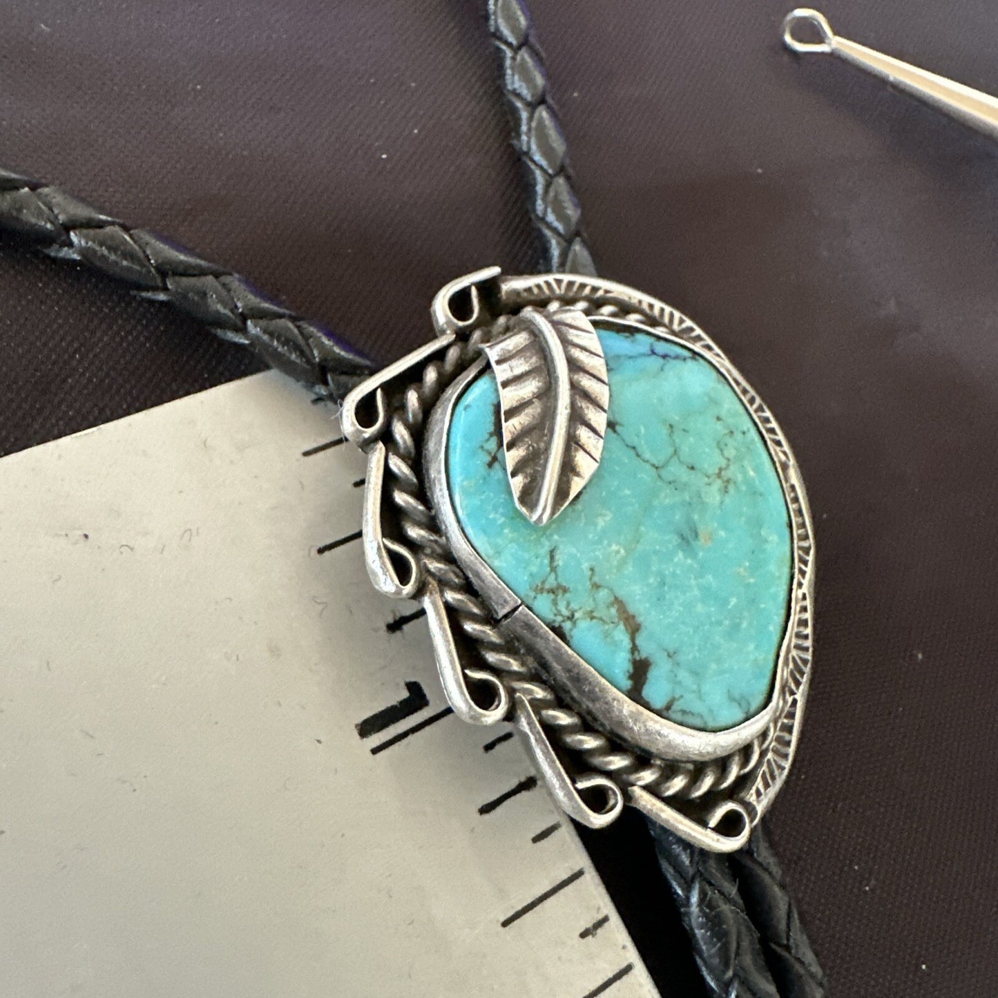 Native Mens Blue Kingman Turquoise Bolo Tie Sterling Silver Navajo 18128