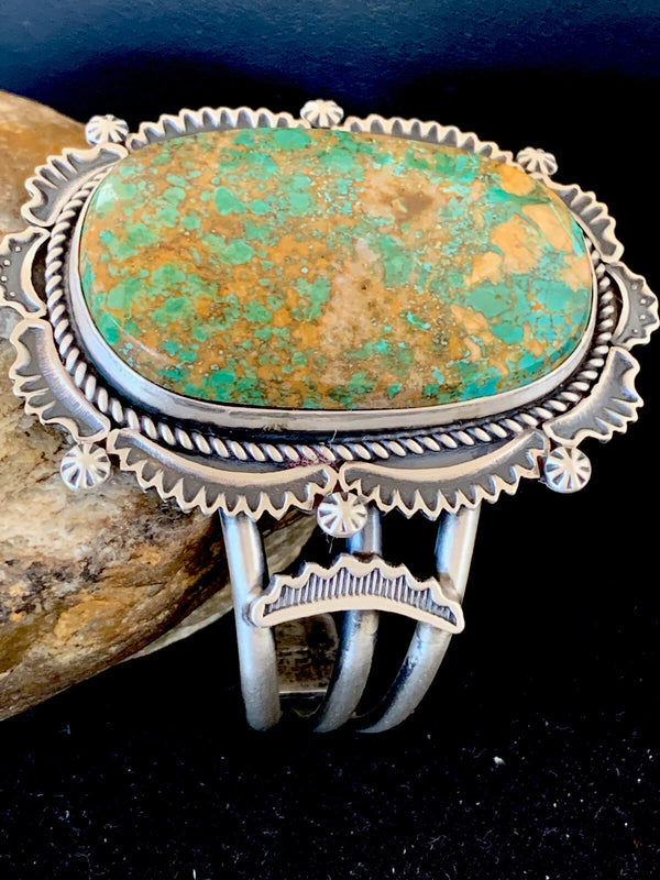Men's Royston Turquoise Navajo Cuff Bracelet | Sterling Silver | Authentic Native American Handmade | 1163