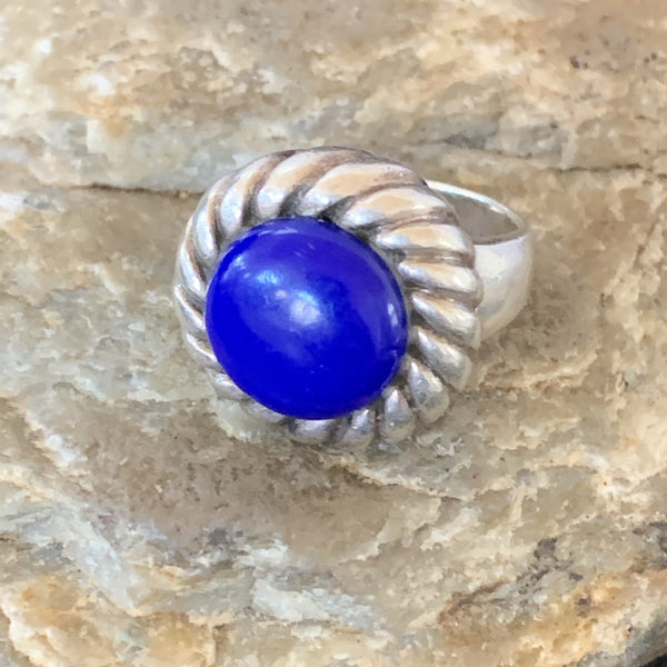 Blue Lapis Navajo Old Pawn Ring Size 5 | Sterling Silver | Authentic Native American Handmade | 10378