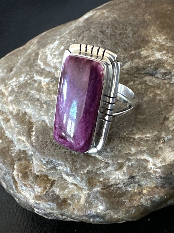 Women's Purple Spiny Oyster Navajo Ring Size 8 | Sterling Silver | Authentic Native American Handmade | 18580