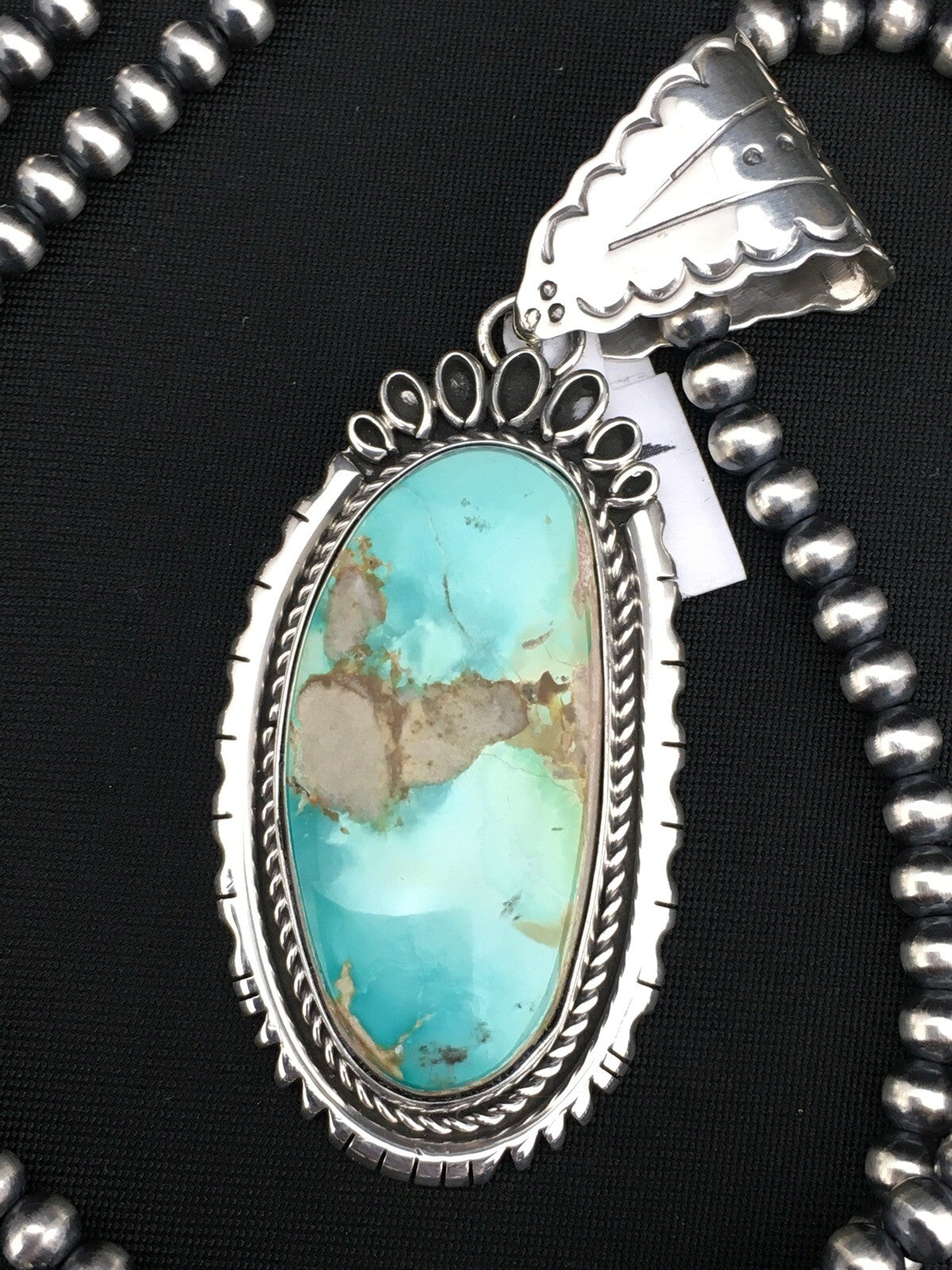 Royston Turquoise Pendant Navajo Pearls Sterling Silver Necklace 4820