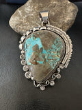 XXL Men Women Blue Turquoise Pendant Navajo | Sterling Silver | Authentic Native American Handmade | 19529