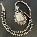 Men White Buffalo Turquoise Pendant Beads Necklace 12670N | Sterling Silver | Authentic Native American Handmade