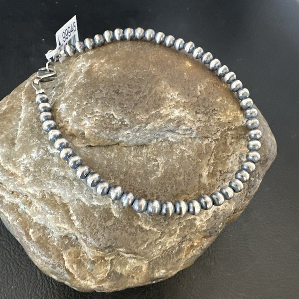 Navajo 4mm Beads 8"Bracelet | Sterling Silver | Authentic Native American Handmade | 90408