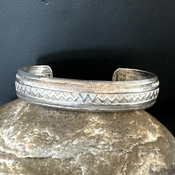 Stamped Cuff Bracelet Navajo | Sterling Silver | Authentic Native American Handmade | 18120