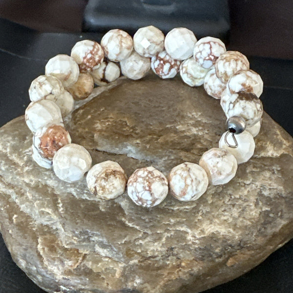 Wild Horse Turquoise 8mm Navajo Stainless Steel Bead Bracelet | Authentic Native American Handmade | 18013