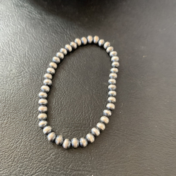 Navajo 4mm Beads 6"Stretchable Bracelet | Sterling Silver | Authentic Native American Handmade | 90401