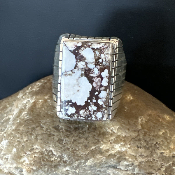 Men's Wild Horse Turquoise Navajo Ring Sz 13.5 | Sterling Silver | Authentic Native American Handmade | 19409