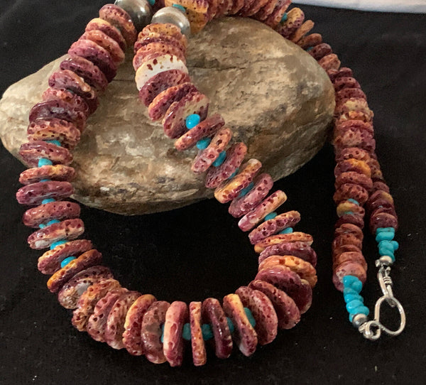 Purple Spiny Oyster Turquoise Navajo Necklace | Sterling Silver | Authentic Native American Handmade | 00119
