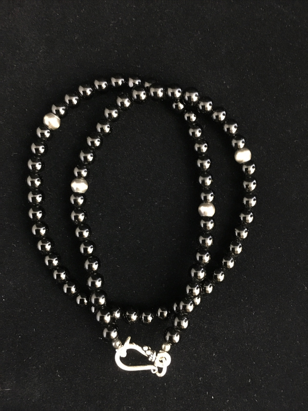 Black Onyx Navajo Sterling Silver Necklace 18” 10026
