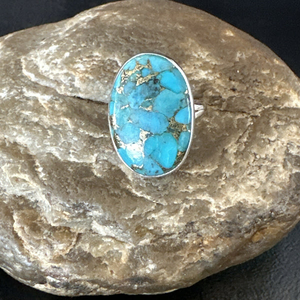 Mohave Navajo Blue Turquoise Ring Sz 8 | Sterling Silver | Authentic Native American Handmade | 18243