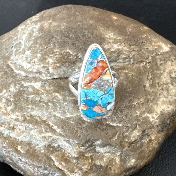 Blue Turquoise Spiny Oyster Southwestern Ring Size 5 | Sterling Silver | Authentic Native American Handmade | 18501