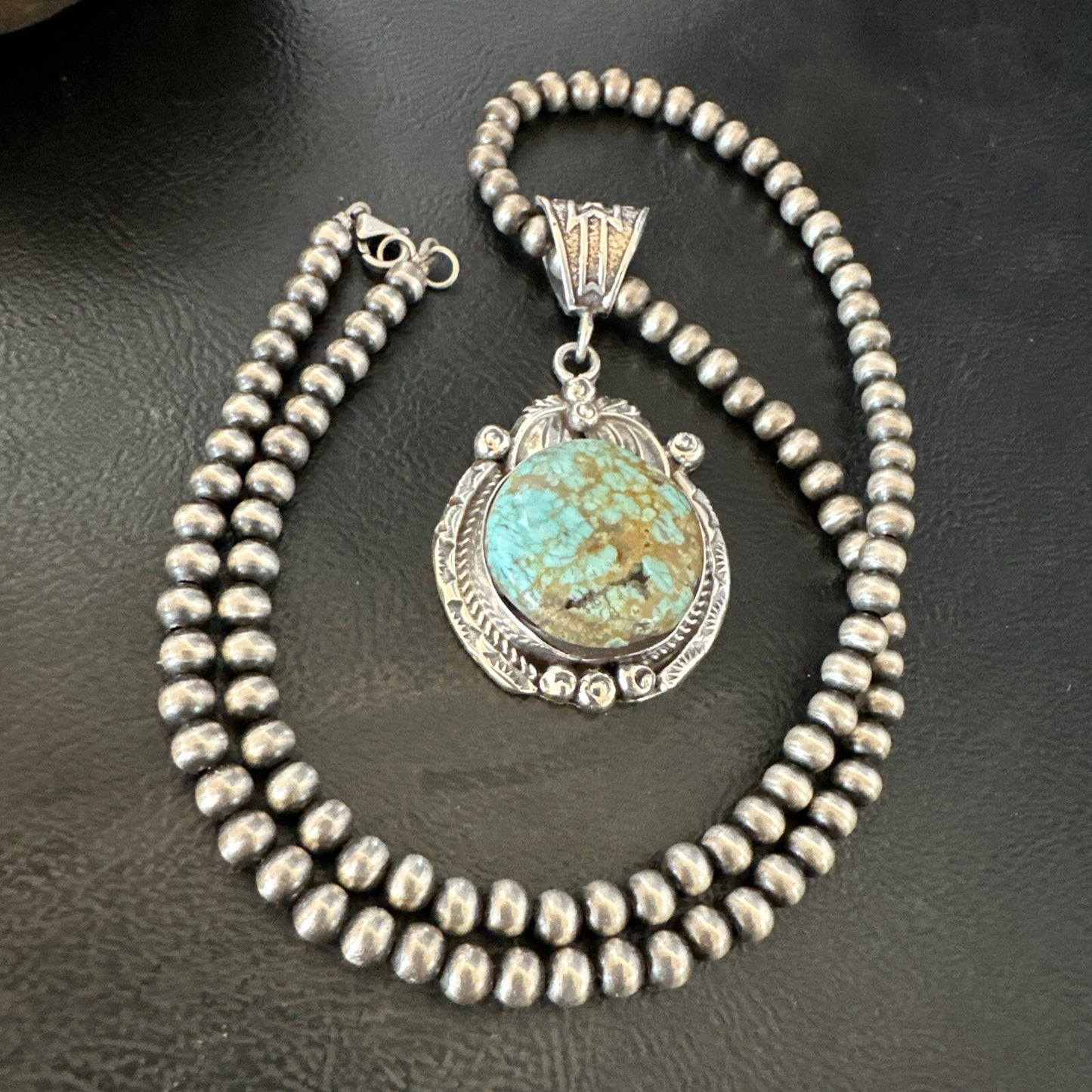 Mens Blue Turquoise#8 Pendant Navajo Sterling Silver Necklace 18073