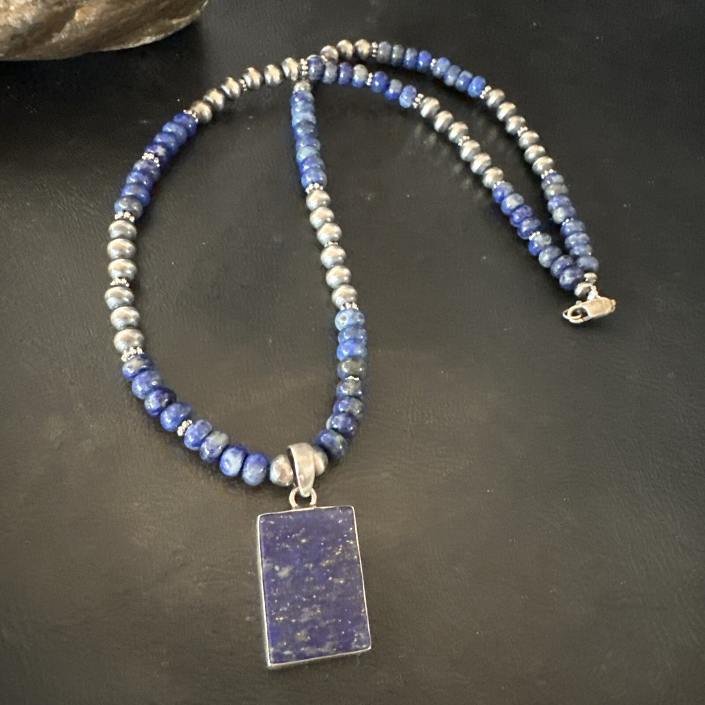 Blue Lapis Pendant Navajo Pearls Sterling Silver Necklace 20” 18688