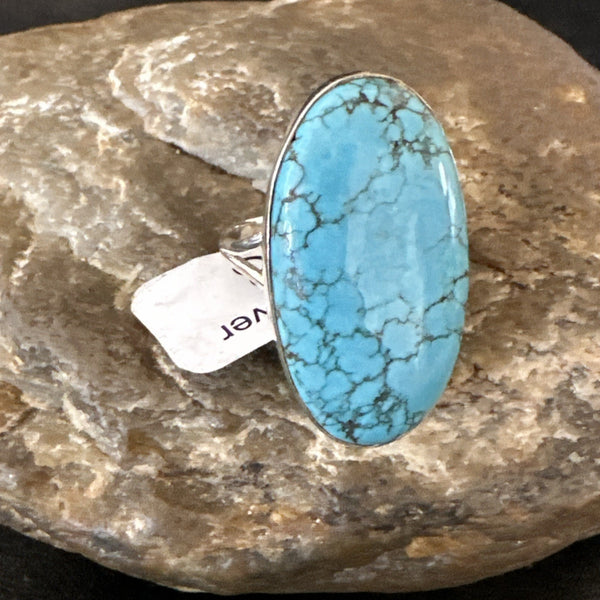 Blue Turquoise#8 Southwestern Ring Size 8 | Sterling Silver | Authentic Native American Handmade | 19749